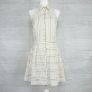 L'AGENCE Babydoll Mini Dress Size 6 Striped Cream Linen Blend Soft Girl Feminine